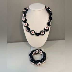 Pink and black Hawaiian beaded necklace